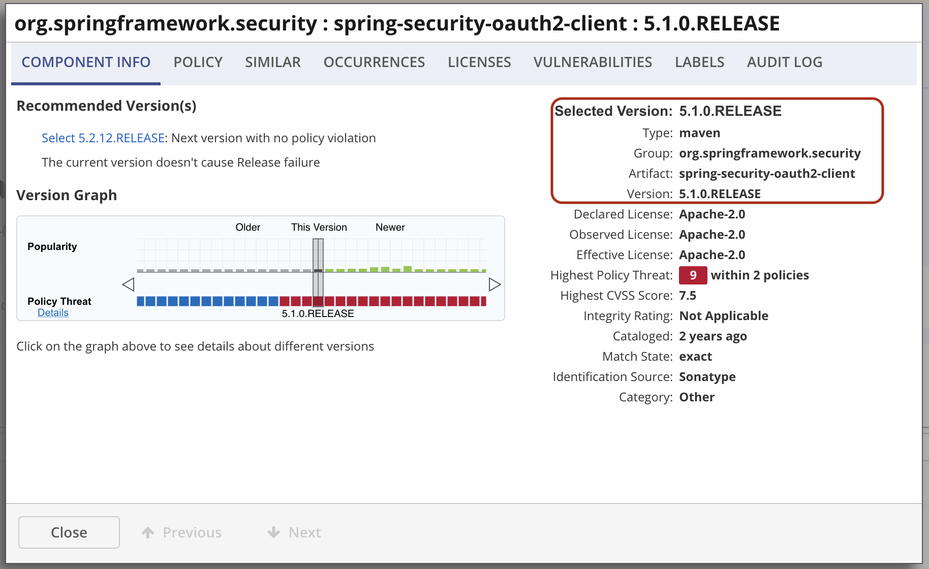 spring-security-oauth2-client version 5.1.0.RELEASE being flagged as vulnerable