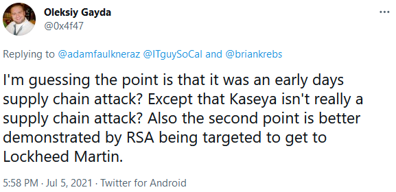 Twitter user Oleksy references example of a downstream target