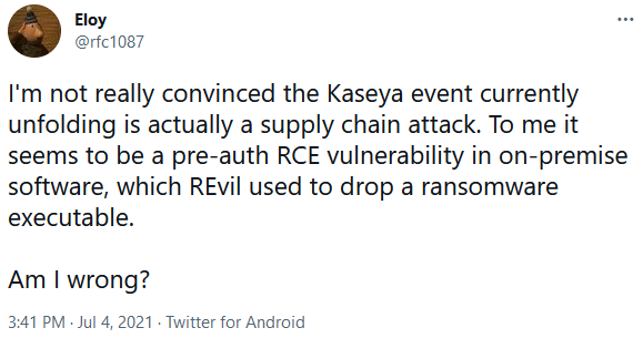 Twitter user Eloy asks if it’s a pre-auth RCE vulnerability
