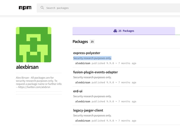  Birsan’s packages contained explicit disclaimers that these were for research only in the source code and on npm pages for each package